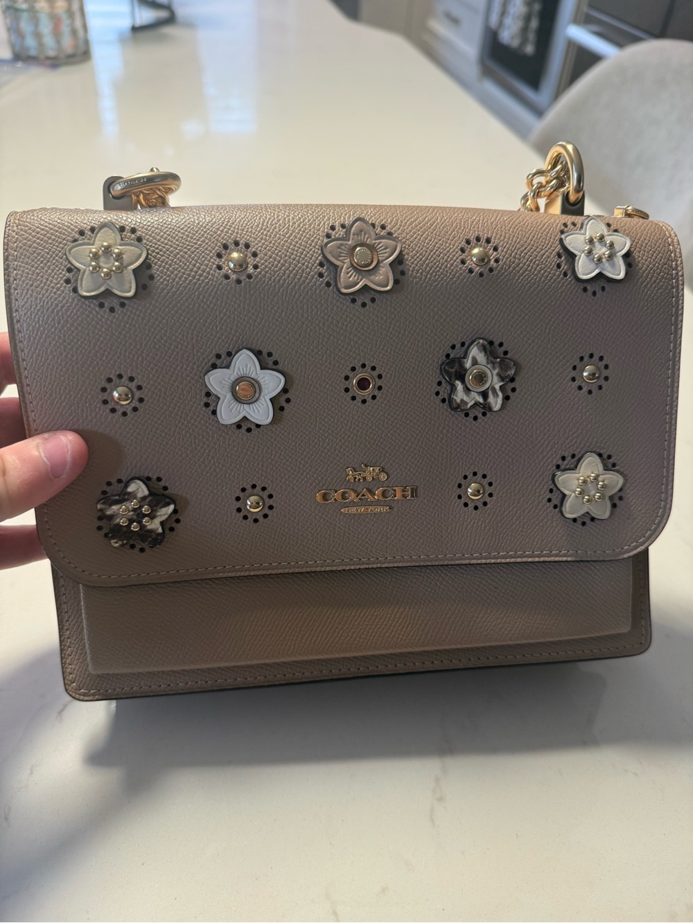 Coach Pebbled Leather Floral Applique Shoulder Bag